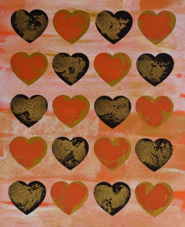 Affectionately / Black,Gold and Orange Painting titled "Affectionately / Bl…" by Małgorzata Wartołowicz (Margot Sophie), Original Artwork, Acrylic