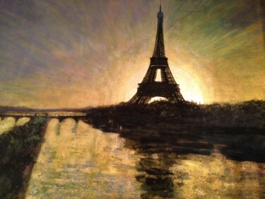 Tour Eiffel à l'aube Peinture intitulée "Tour Eiffel à l'aube" par Chiori Ohnaka, Œuvre d'art originale, Acrylique