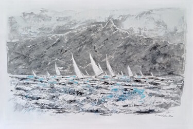 DIMANCHE AU LAC DU BOURGET Peinture intitulée "DIMANCHE AU LAC DU…" par Cardoso Manu, Œuvre d'art originale, Acrylique Monté sur Châssis en bois