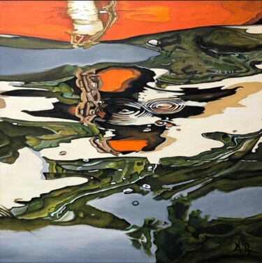 제목이 "Orange à mer"인 미술작품 M'Do로, 원작, 아크릴 나무 들것 프레임에 장착됨