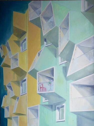 Schilderij getiteld "balkony" door Mikołaj Hewelt, Origineel Kunstwerk, Olie