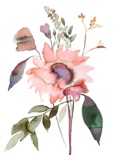 Floral No. 33 绘画 标题为“Floral No. 33” 由Elizabeth Becker, 原创艺术品, 水彩