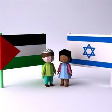 Israeli and Palestinian Children, Conflict Tragedy #1 数字艺术 标题为“Israeli and Palesti…” 由Emaga Travels ✈️ By Emaga.Art 🎨, 原创艺术品, AI生成的图像