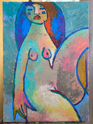Pittura intitolato "A girl who thinks a…" da Katerina Sapozhkova, Opera d'arte originale, Olio