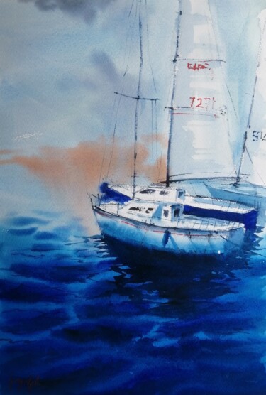 Peinture intitulée "boats 80" par Giorgio Gosti, Œuvre d'art originale, Aquarelle