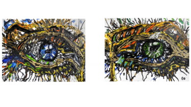 The eyes of David Bowie - Diptyque 2 x (60 x 80 cm) Malerei mit dem Titel "The eyes of David B…" von Jerome Labrunerie (GEO), Original-Kunstwerk, Öl Auf Keilrahmen aus Holz mon…