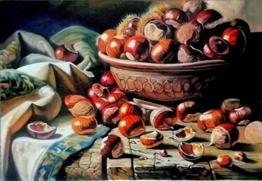 Peinture intitulée ""Les châtaignes"" par Philippe Lemesle, Œuvre d'art originale, Huile
