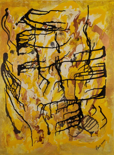 Painting titled "BLACK TOUCH ON YELL…" by Coco, Original Artwork, Acrylic Mounted on Wood Stretcher frame