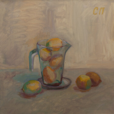 Painting titled "Кувшин и лимоны" by Stanislav Polikarpov, Original Artwork, Oil