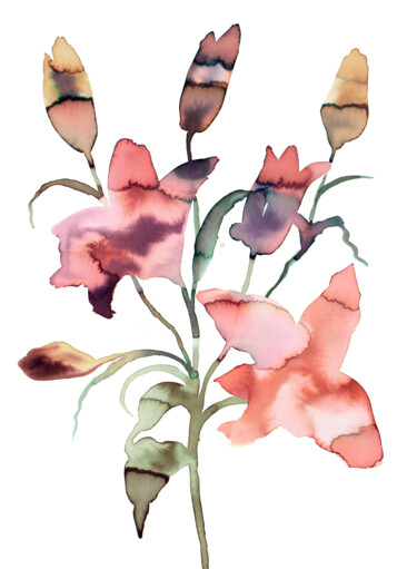 Lilies No. 2 绘画 标题为“Lilies No. 2” 由Elizabeth Becker, 原创艺术品, 水彩
