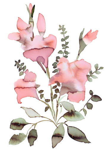 Malarstwo zatytułowany „Floral No. 34” autorstwa Elizabeth Becker, Oryginalna praca, Akwarela