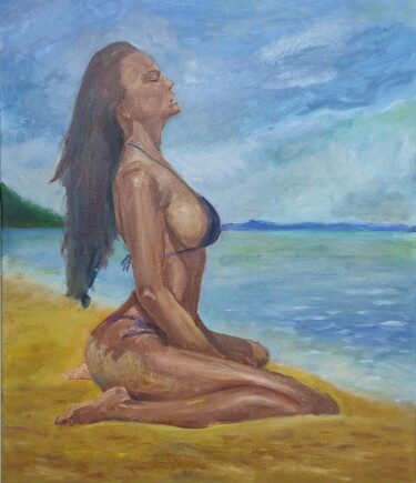 girl on the beach Peinture intitulée "girl on the beach" par Vladislav Guzeev, Œuvre d'art originale, Huile Monté sur Châssis en bois