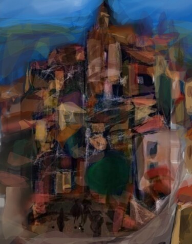 Digital Arts titled "Village du Vaucluse" by Jacky Patin, Original Artwork, Digital Painting