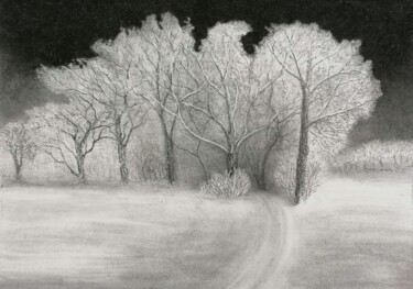 Tekening getiteld "HIVER" door Yves Marie Teiller, Origineel Kunstwerk, Houtskool