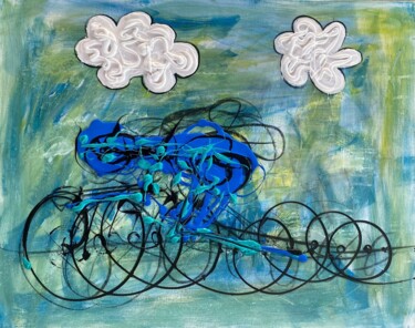 绘画 标题为“Blue cyclist” 由Lalo Sánchez De Valle, 原创艺术品, 油
