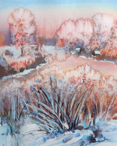 Peinture intitulée "Winter in the villa…" par Nadiia Dubei, Œuvre d'art originale, Aquarelle