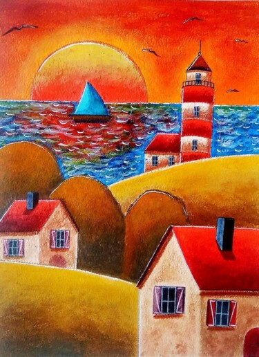 Une belle soirée en mer Peinture intitulée "Une belle soirée en…" par Sabrina Riggio, Œuvre d'art originale, Acrylique