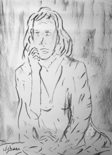 Drawing titled "Pascaline au soir" by Roberto Urbano, Original Artwork, Charcoal
