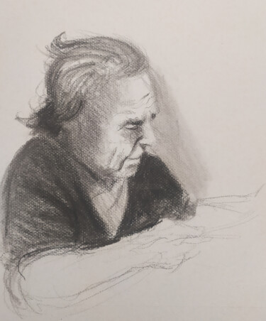 Tekening getiteld "Nonna Lucia" door Serge Salis, Origineel Kunstwerk, Conté