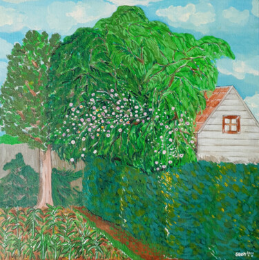 Peinture intitulée "Garden with roses i…" par Seon Young Park, Œuvre d'art originale, Acrylique
