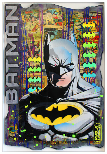 Peinture intitulée "batman fragment #1" par Max Andriot, Œuvre d'art originale, Bombe aérosol Monté sur Châssis en bois