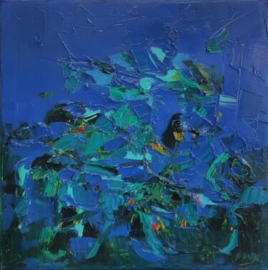 Schilderij getiteld "Cromatico notturno…" door Domenico Asmone, Origineel Kunstwerk, Olie Gemonteerd op Frame voor houten br…
