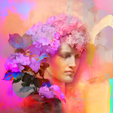 PURPLE-PINK HYDRANGEA Arts numériques intitulée "PURPLE-PINK HYDRANG…" par Elena Smurova, Œuvre d'art originale, Peinture numérique
