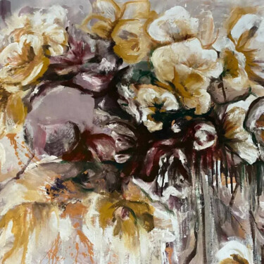 Painting titled "Flowers abstract" by Oksana Almiz, Original Artwork, Acrylic Mounted on Wood Stretcher frame
