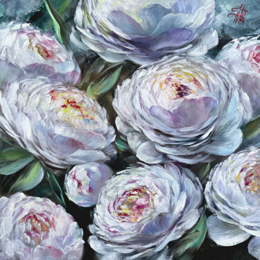White peonies 绘画 标题为“White peonies” 由Tatyana Ustyantseva, 原创艺术品, 油