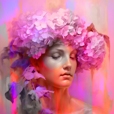 MAGENTA HYDRANGEA BLOOMING Arts numériques intitulée "MAGENTA HYDRANGEA B…" par Elena Smurova, Œuvre d'art originale, Travail numérique 2D