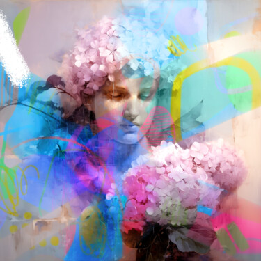 ICE BLUE ABSTRACTION WITH HYDRANGEA Arts numériques intitulée "ICE BLUE ABSTRACTIO…" par Elena Smurova, Œuvre d'art originale, Travail numérique 2D