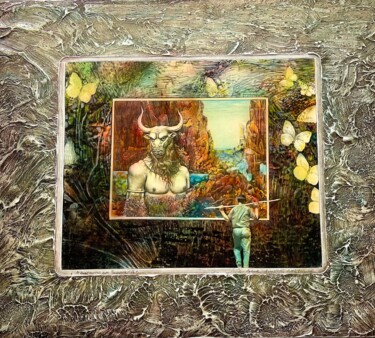 绘画 标题为“Mino Taurus am Tama…” 由Manfred Beck-Arnstein, 原创艺术品, 水彩 安装在木板上