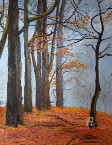 Painting titled "Jesienna zaduma" by Jadwiga Rudnicka, Original Artwork, Oil