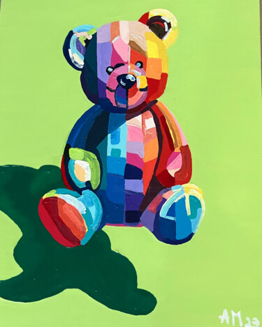 绘画 标题为“Teddy's Sour Patch” 由Anna Meyster, 原创艺术品, 丙烯 安装在木质担架架上