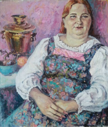 绘画 标题为“At the samovar” 由Anna Andreuts, 原创艺术品, 油