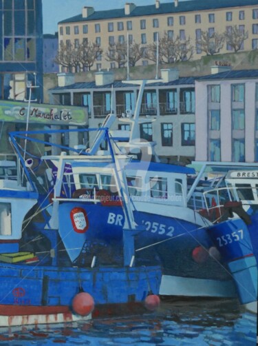 Peinture intitulée "Brest, le bassin de…" par Claude Marchalot, Œuvre d'art originale, Huile Monté sur Châssis en bois