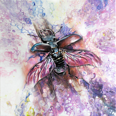 Painting titled "Antlerwings" by Daniil Chernenko, Original Artwork, Oil Mounted on Wood Stretcher frame
