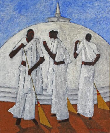 The Struggle - Sweep Away the Dust 绘画 标题为“The Struggle - Swee…” 由Basil Cooray, 原创艺术品, 丙烯 安装在其他刚性面板上