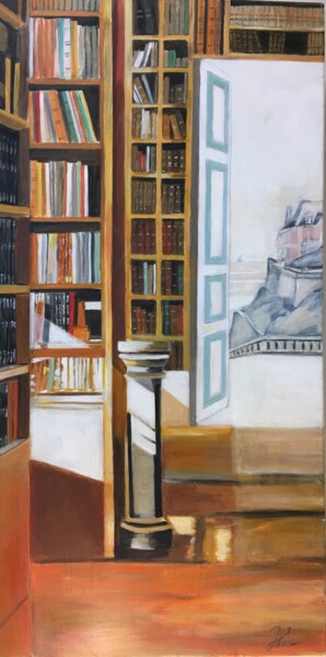 绘画 标题为“Bibliothèque et Vil…” 由Hortense Fortin, 原创艺术品, 丙烯 安装在木质担架架上