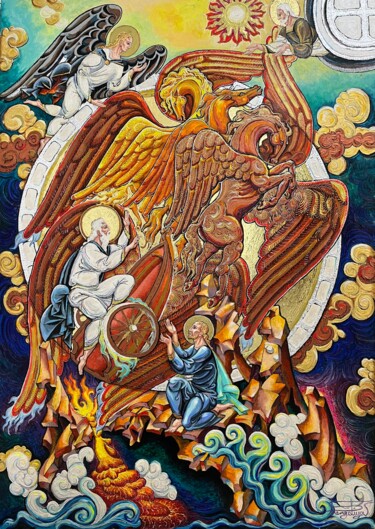 Fiery Ascension of Elijah the Prophet Schilderij getiteld "Fiery Ascension of…" door Alexandr Shengeliya, Origineel Kunstwerk, Olie