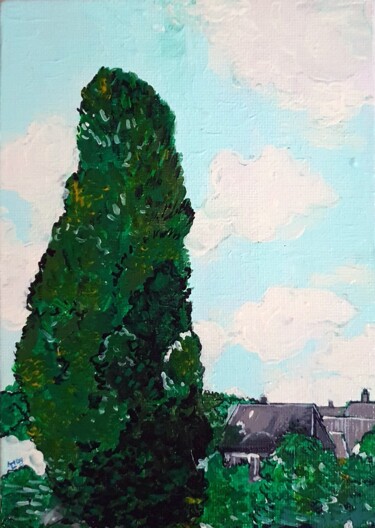 Landscape with cypress tree 1 Peinture intitulée "Landscape with cypr…" par Seon Young Park, Œuvre d'art originale, Acrylique