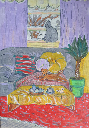 View with dog and cat Peinture intitulée "View with dog and c…" par Seon Young Park, Œuvre d'art originale, Acrylique