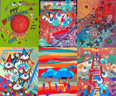 Polyptyque Pop art . Peinture intitulée "Polyptyque Pop art ." par Bertrand Jost, Œuvre d'art originale, Acrylique Monté sur Carton