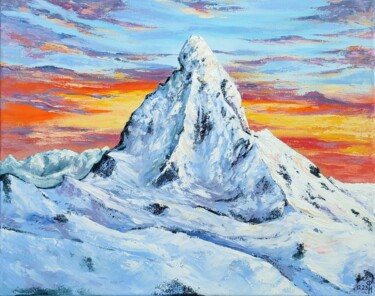 Painting titled "CERVIN" by Irina Furaseva, Original Artwork, Oil Mounted on Wood Stretcher frame