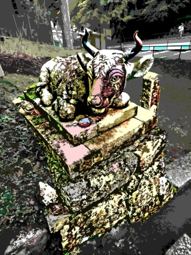 Digitale Kunst mit dem Titel "Cow in Mt. Hiei" von Humans Sato, Original-Kunstwerk, 2D digitale Arbeit