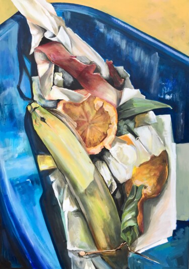 Malerei mit dem Titel "Biotonne mit Banane" von Michael Rehr-Hoffmann, Original-Kunstwerk, Acryl