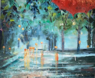 Peinture intitulée ""goutte à goutte"" par Isabelle Reygaerts, Œuvre d'art originale, Huile Monté sur Châssis en bois