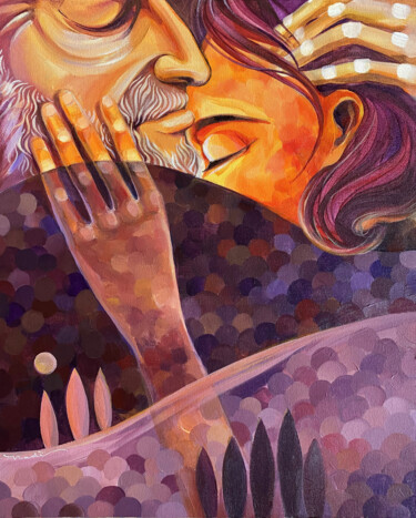 Painting titled "L'abbracio" by Nadia Lysakowska, Original Artwork, Acrylic Mounted on Wood Stretcher frame