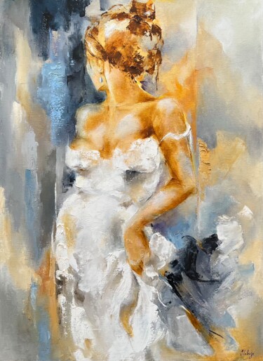 Peinture intitulée "La femme à la perle" par Isabelle Labrize, Œuvre d'art originale, Huile Monté sur Châssis en bois