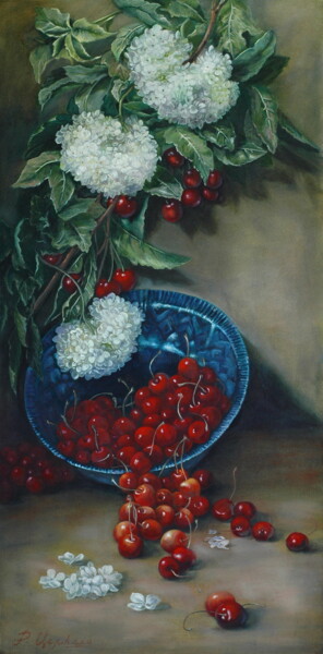 Still life with cherries and hydrangeas 绘画 标题为“Still life with che…” 由Рита Цемкало, 原创艺术品, 油